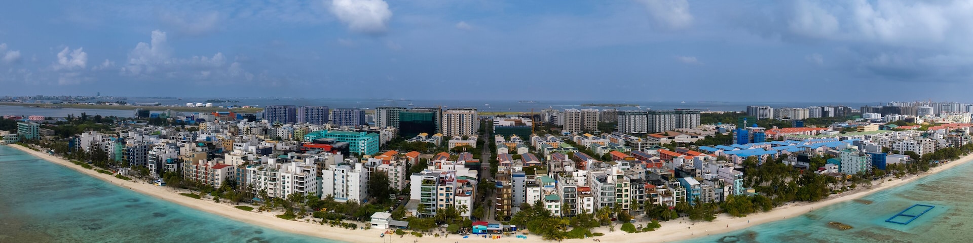 Aerial cityscape about beach side of Hulhumale. Hulhumale is the second part of Male city. Capital of Maldives at the Indian ocean