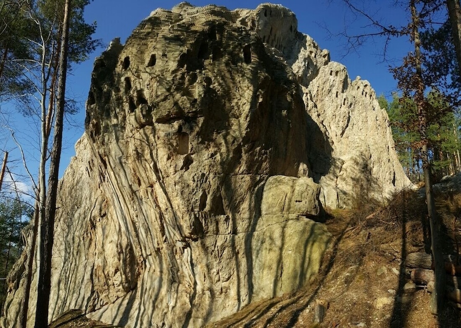 As you see very hard reachable rock, which is used for doing ancient cults by Thracian.It is situated deeply in the Rhodopes.