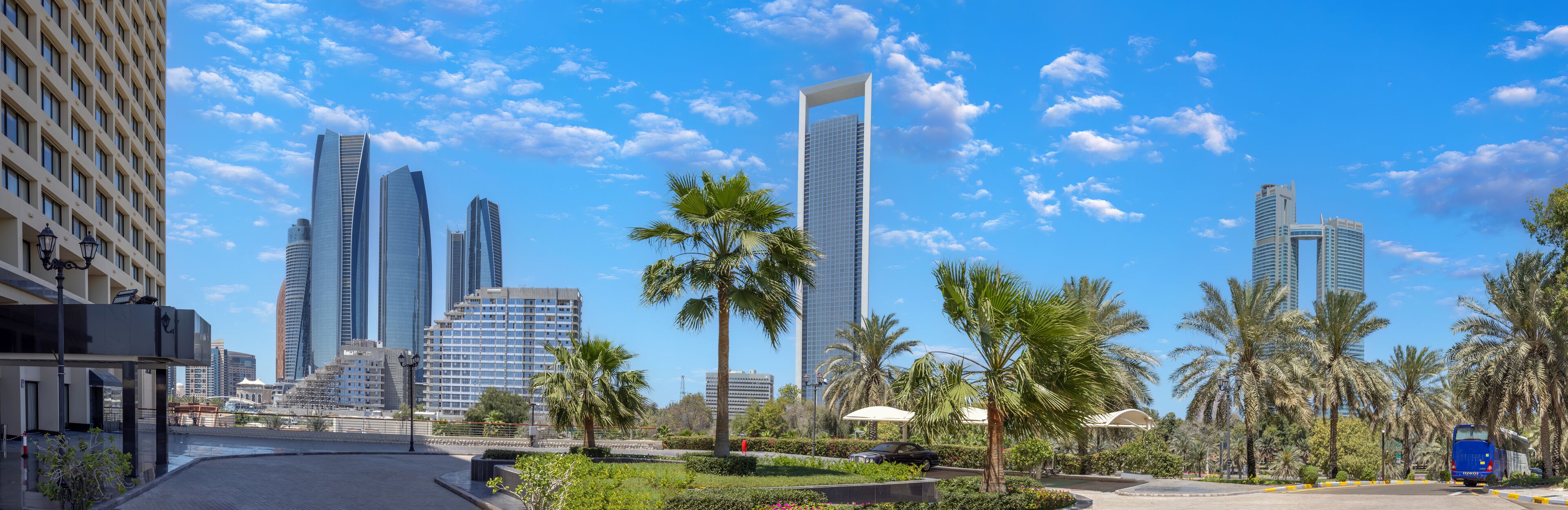 UAE, United Arab Emirates, Abu Dhabi downtown panorama and financial center skyline.
