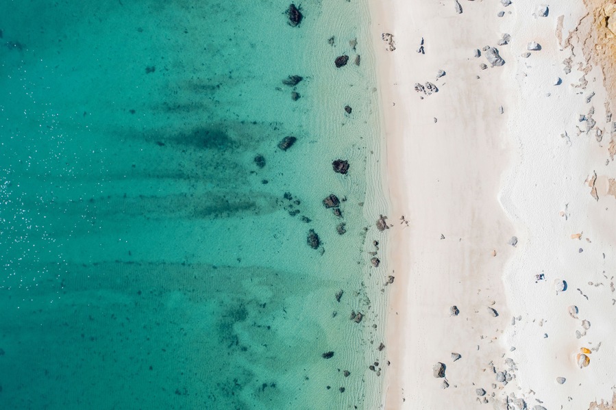 Aerial view of Galapinhos Beach, Sesimbra, Portugal.
