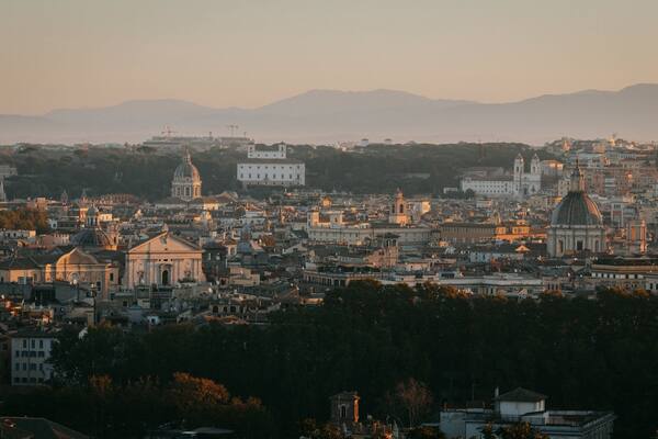 Janiculum Hill showing landscape views, a city and a sunset