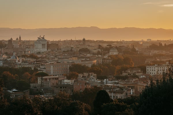 Janiculum Hill which includes a city, landscape views and a sunset