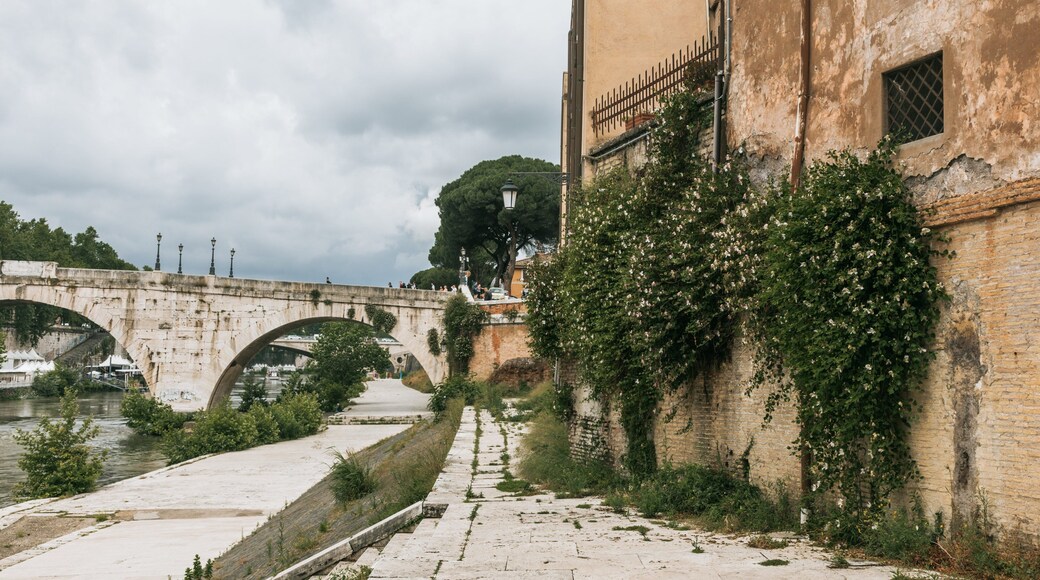 Tiber Island which includes a river or creek and a bridge