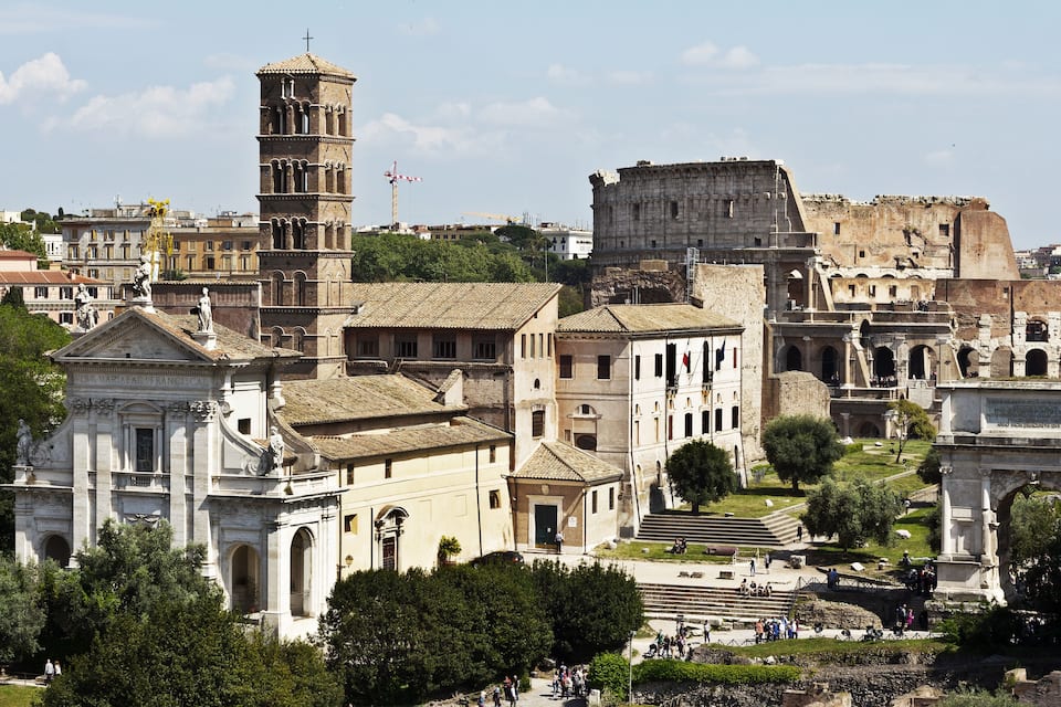 The Colosseum, Roman Forum, and the Pantheon in Rome.