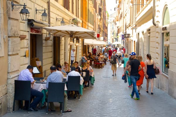 Via del Babuino featuring cafe scenes, dining out and a city