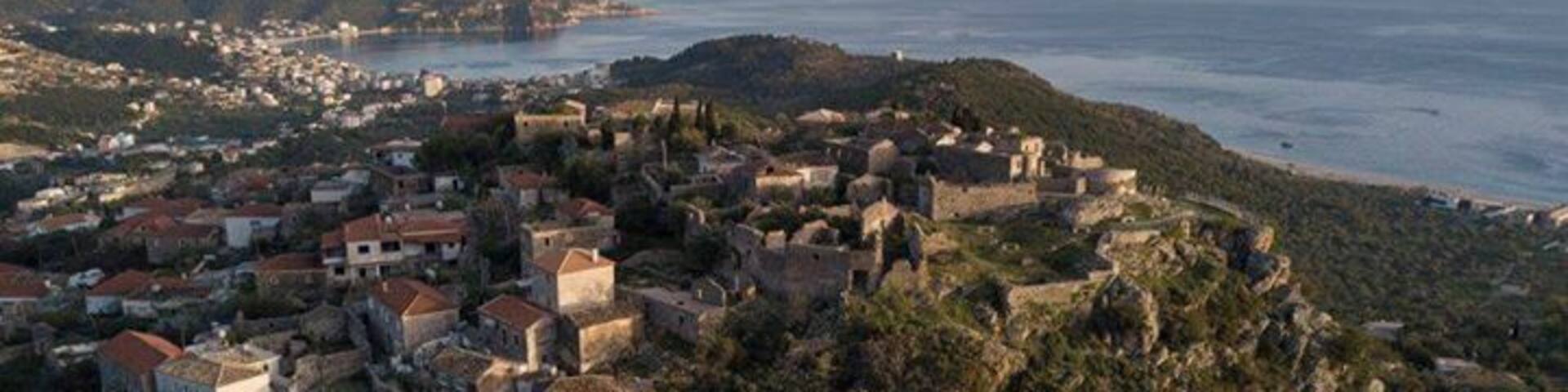 Old stone towns on the top of hillsides. Forgotten. Albania.