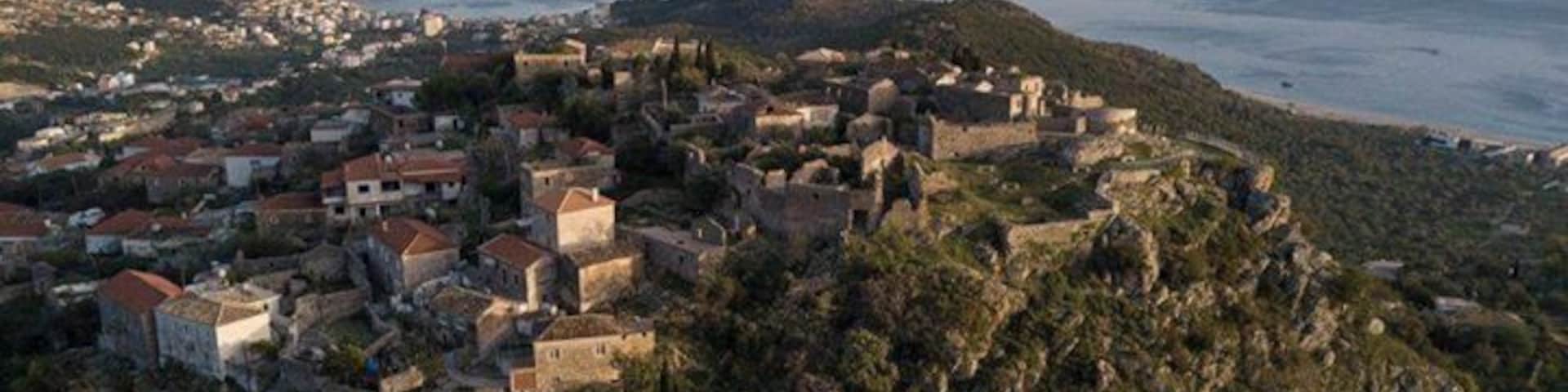 Old stone towns on the top of hillsides. Forgotten. Albania.