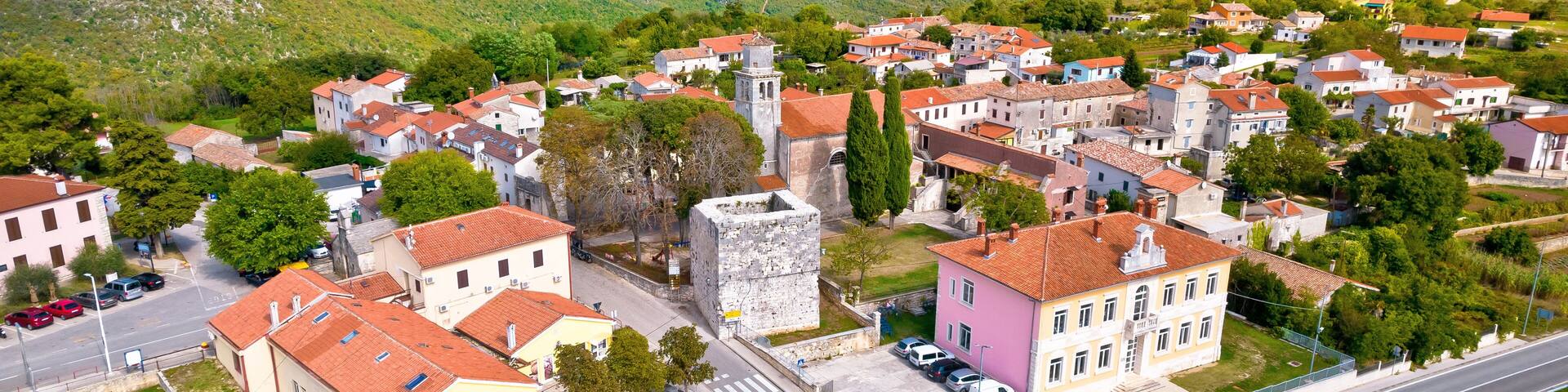 Town of Barban on picturesque Istrian hill aerial view
