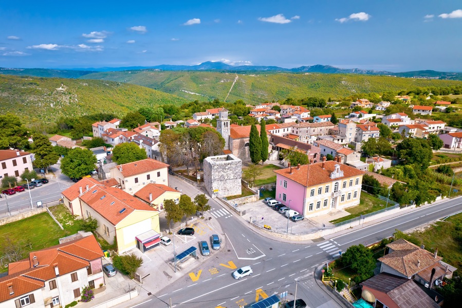 Town of Barban on picturesque Istrian hill aerial view