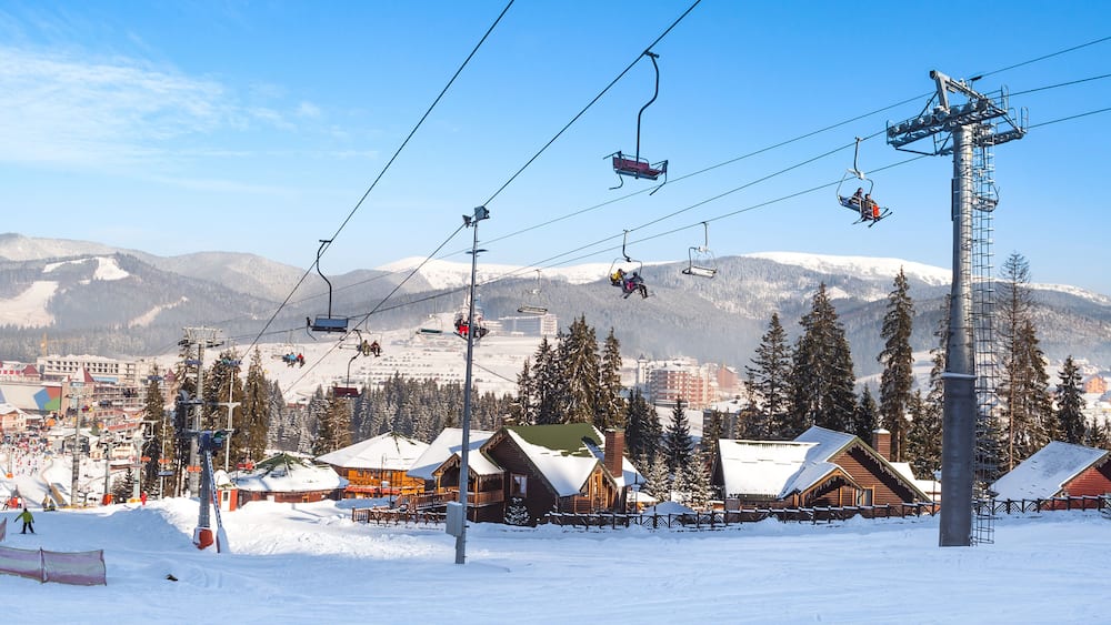 The holiday season in the ski resort Bukovel. Ukraine