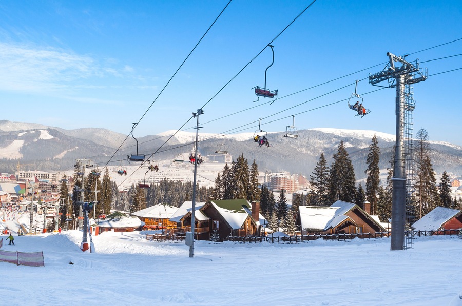 The holiday season in the ski resort Bukovel. Ukraine