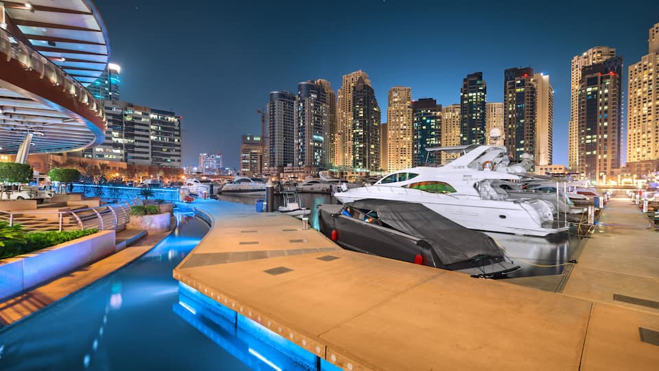 Dubai Marina Walk in a magical blue night