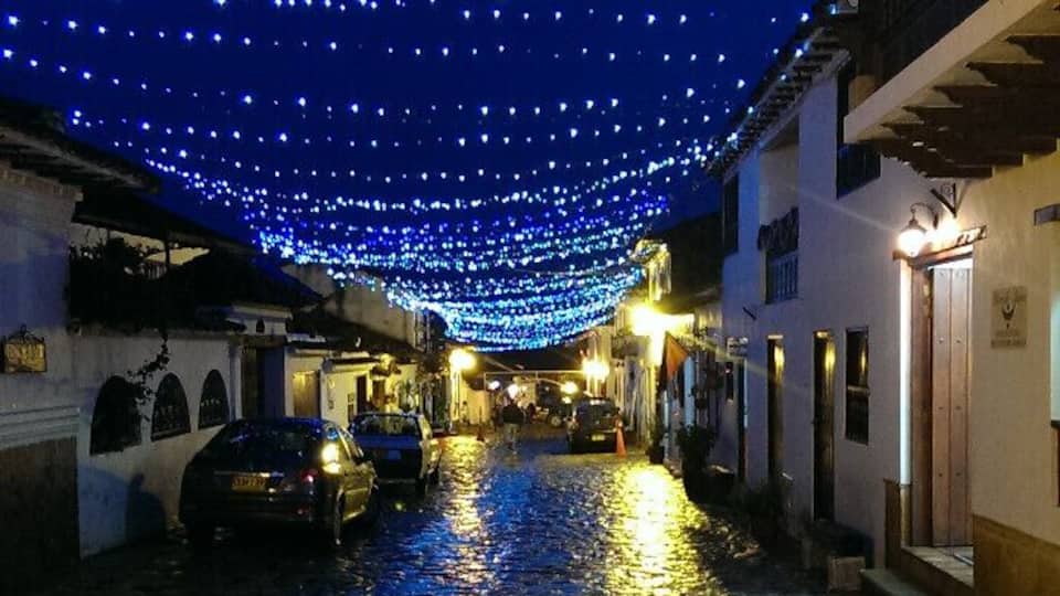 Christmas lights create a magical night time scene just off the Plaza Mayor. The little town of Villa de Leyva is perfect for wandering around and exploring.