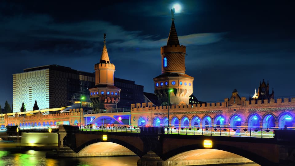 Bridge Oberbaumbruecke. Festival of Lights. October 2010. Night. HDRi