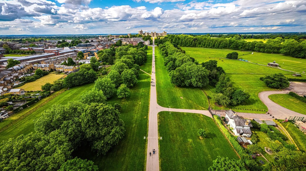 Aerial view of Windsor castle, a royal residence at Windsor in the English county of Berkshire