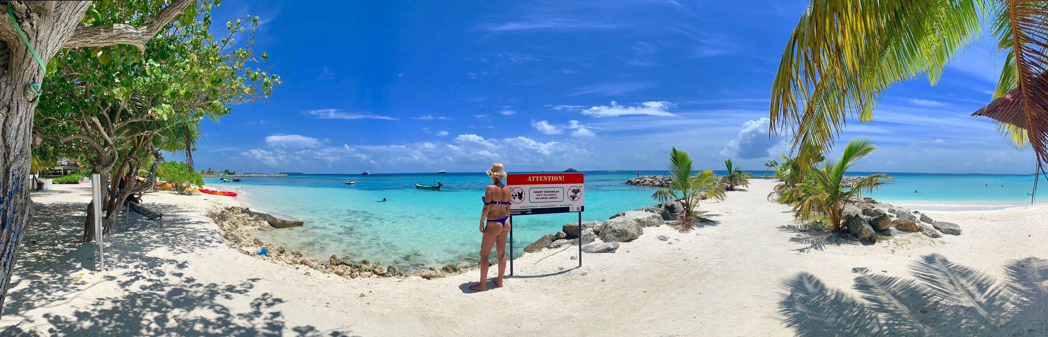 Maafushi Island No Bikini Beach Panorama with Blue Skies - Maldives