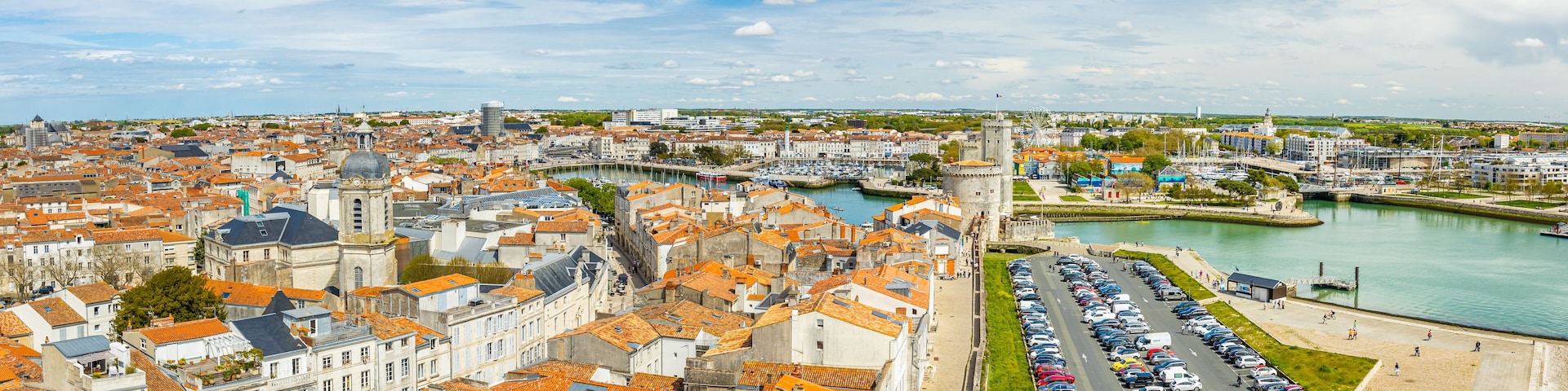 Rooftops and Old Port of La Rochelle on a sunny day