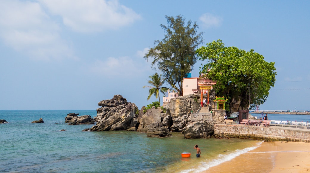 PHU QUOC, VIETNAM - FEBRUARY 8, 2018: Dinh Cau Rock Temple on Long Beach.