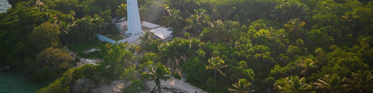 drone fly above natural park biosphere reserve in Tulum Sian Ka'an, Punta Allen lighthouse