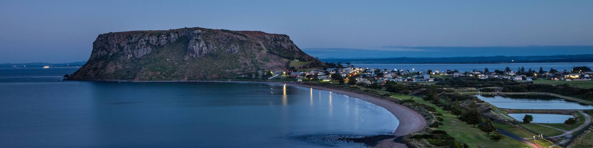 The Nut rock formation at Stanley, Tasmania, Australia at dusk