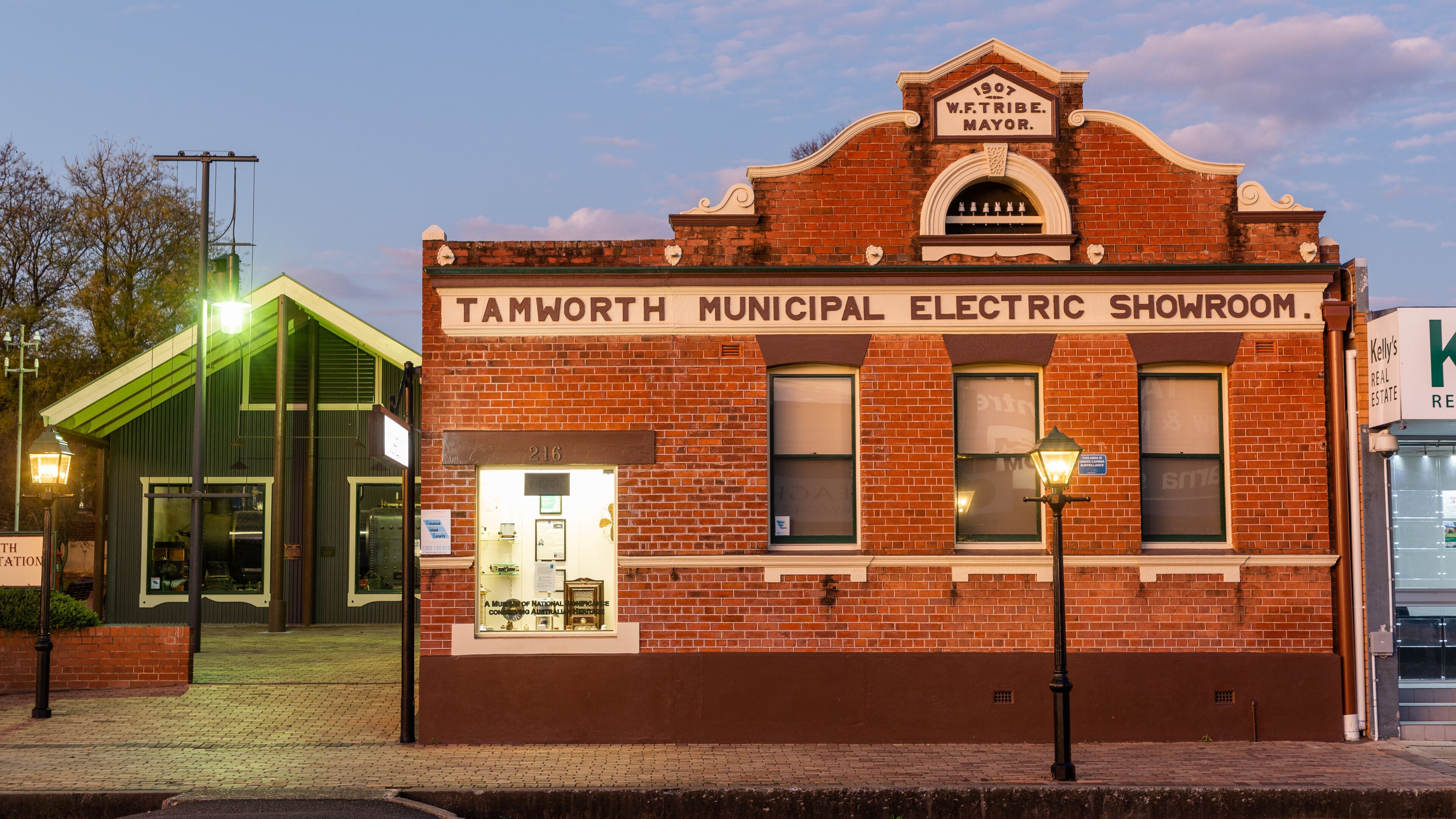 Tamworth Power Station Museum featuring a small town or village, heritage elements and signage