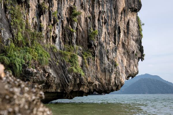 Tropical wild beach and Cliff in Hat Chao Mai National Park, Sikao, Trang, Thailand