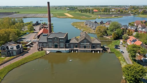 Aerial from the steam pumping station Vier Noorder Koggen in Wervershoof in the Netherlands