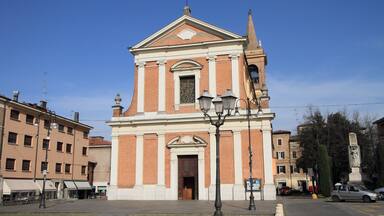 cathedral and market square of Formigine, Italy
