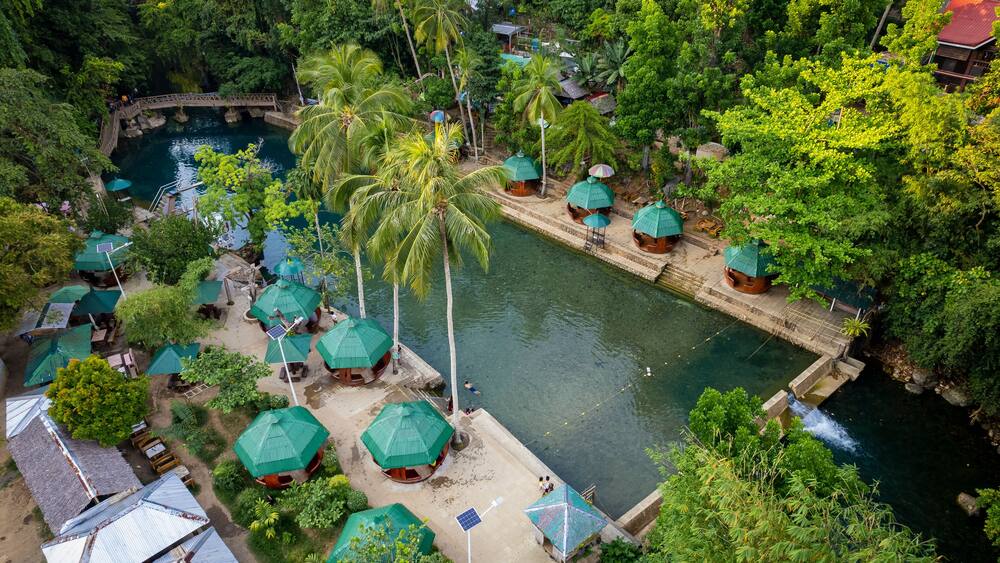 Aerial of Malumpati Cold Spring in the town of Pandan, Antique, Philippines.