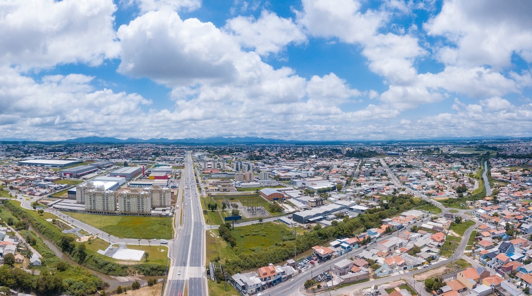 Deputado João Leopoldo Jacomel Highway (PR 415), entrance to Pinhais, the smallest municipality in the state of Paraná. Drone image on the border with Curitiba, capital of the state.