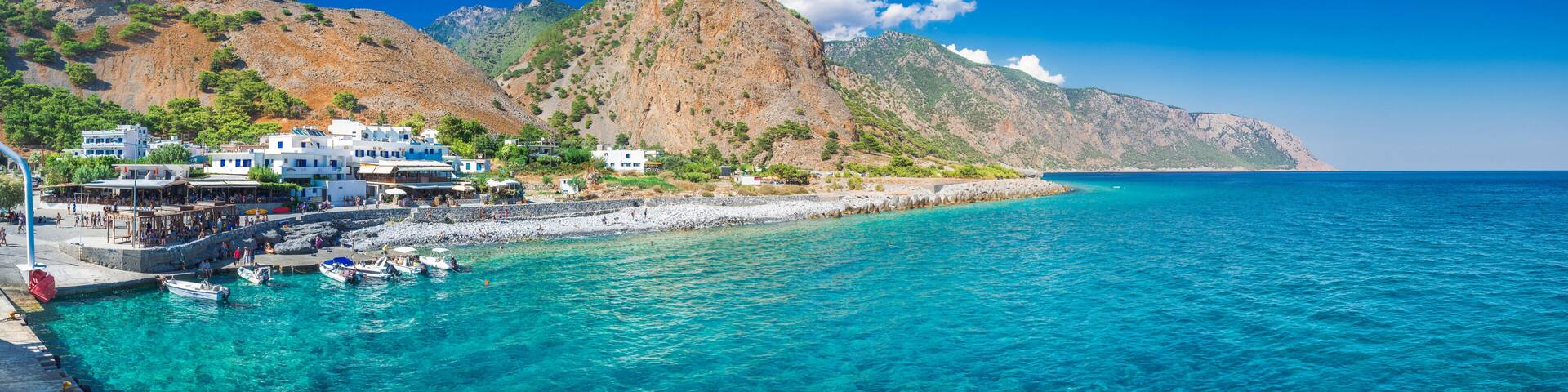 Greek village of Agia Roumeli, Chania, Crete, Greece.