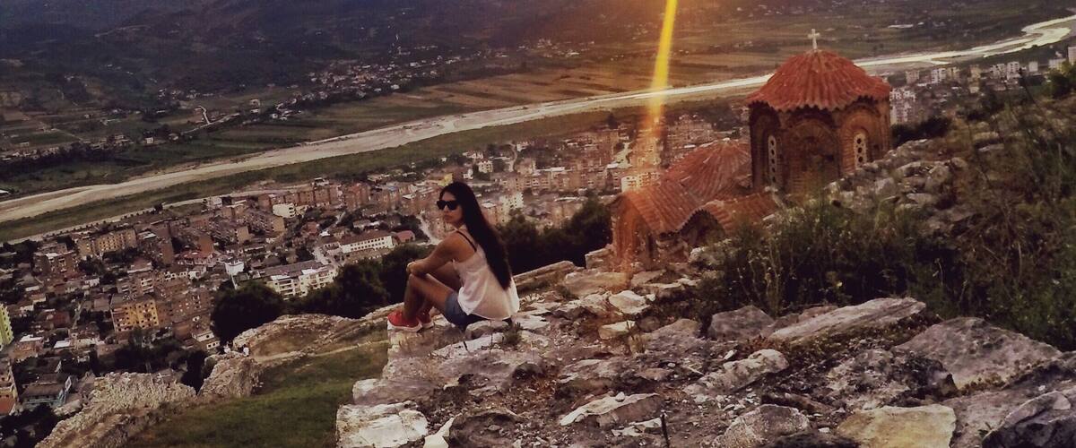 Beautiful sunset over Berat from Berat Castle