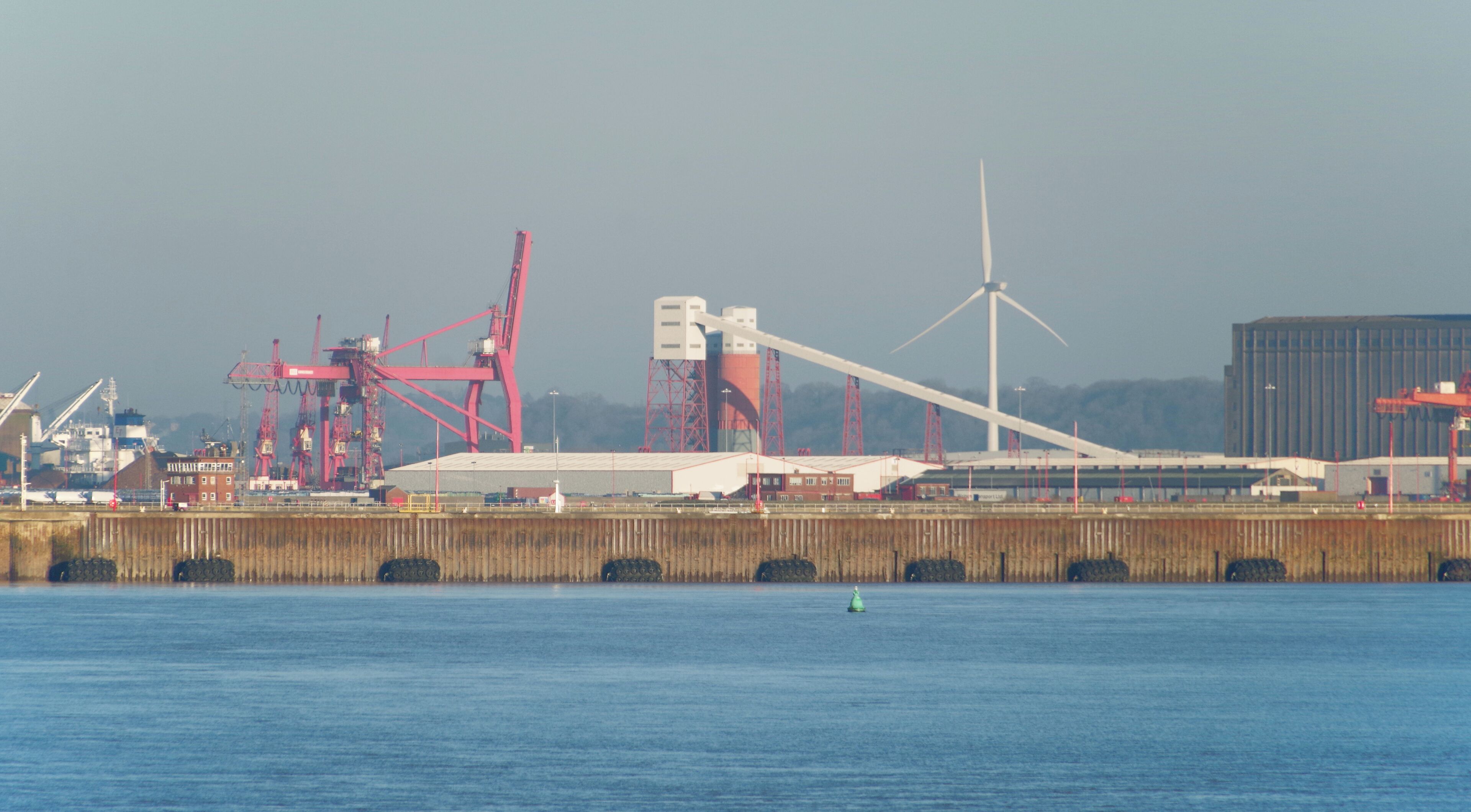 Looking across the Severn from Portishead towards the docks at Portbury and Avonmouth.