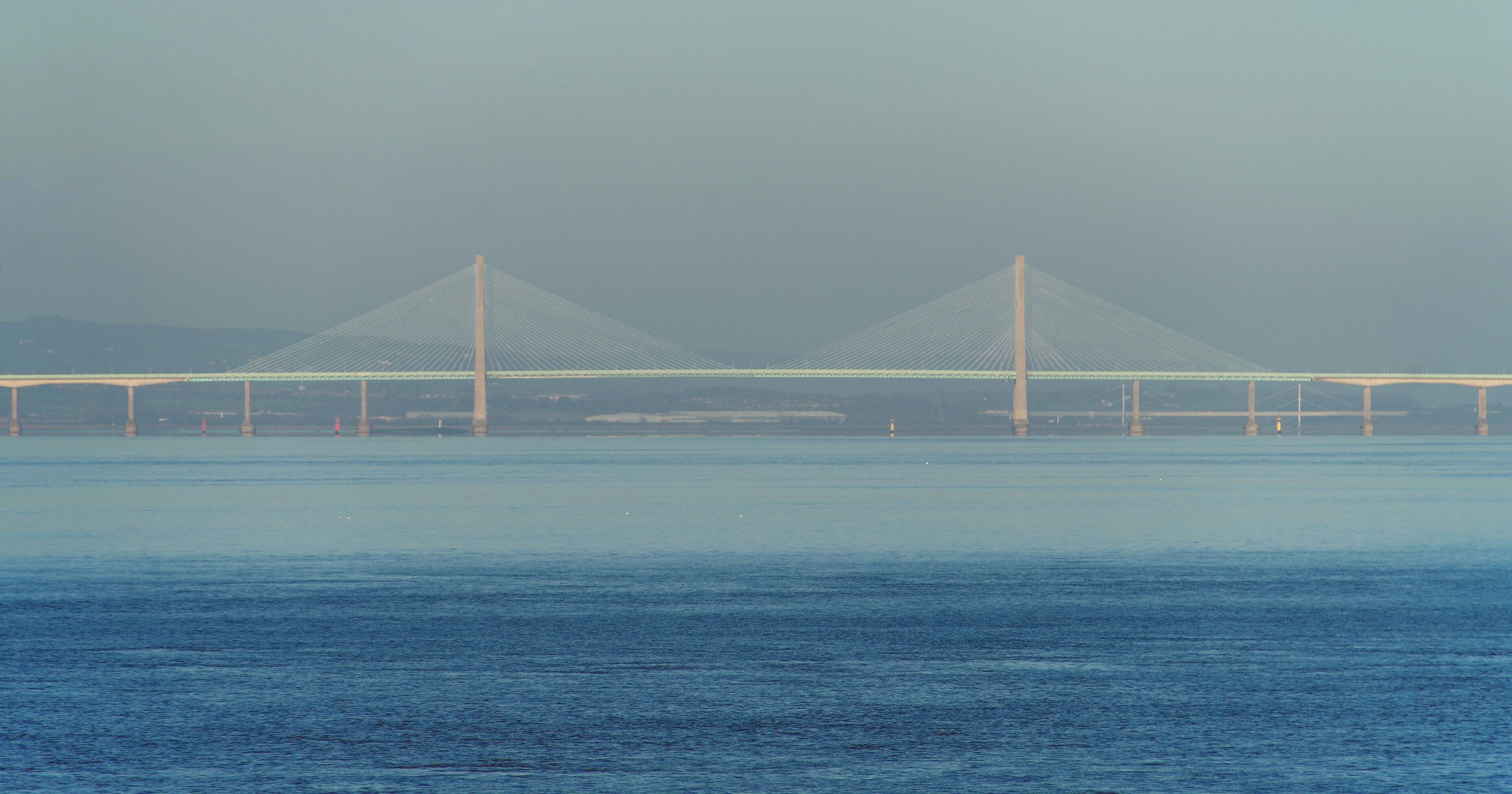 Looking up the River Severn from Portishead, towards the M5 Second Severn Crossing.