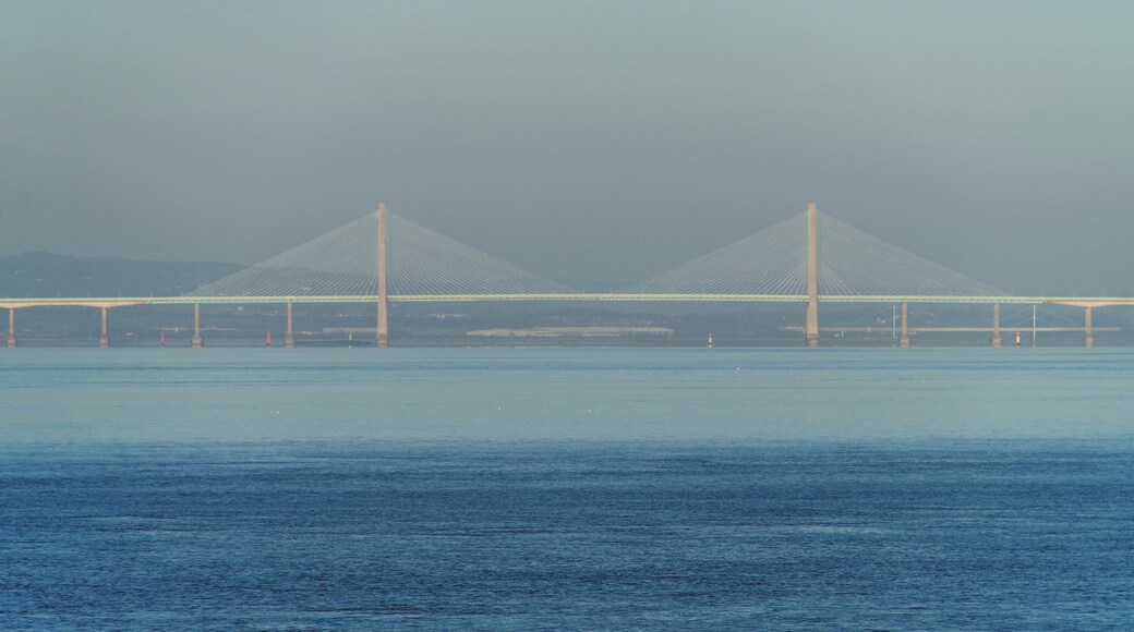 Looking up the River Severn from Portishead, towards the M5 Second Severn Crossing.