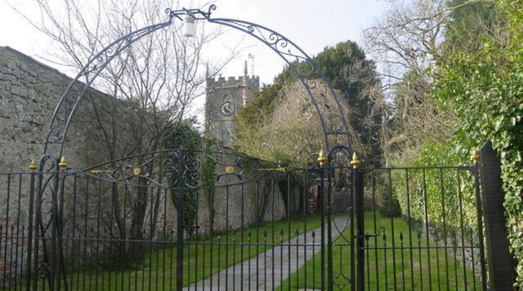 St Nicholas church, Brockley The wrought iron gates open to the footpath to the churchyard proper. The church is now redundant.