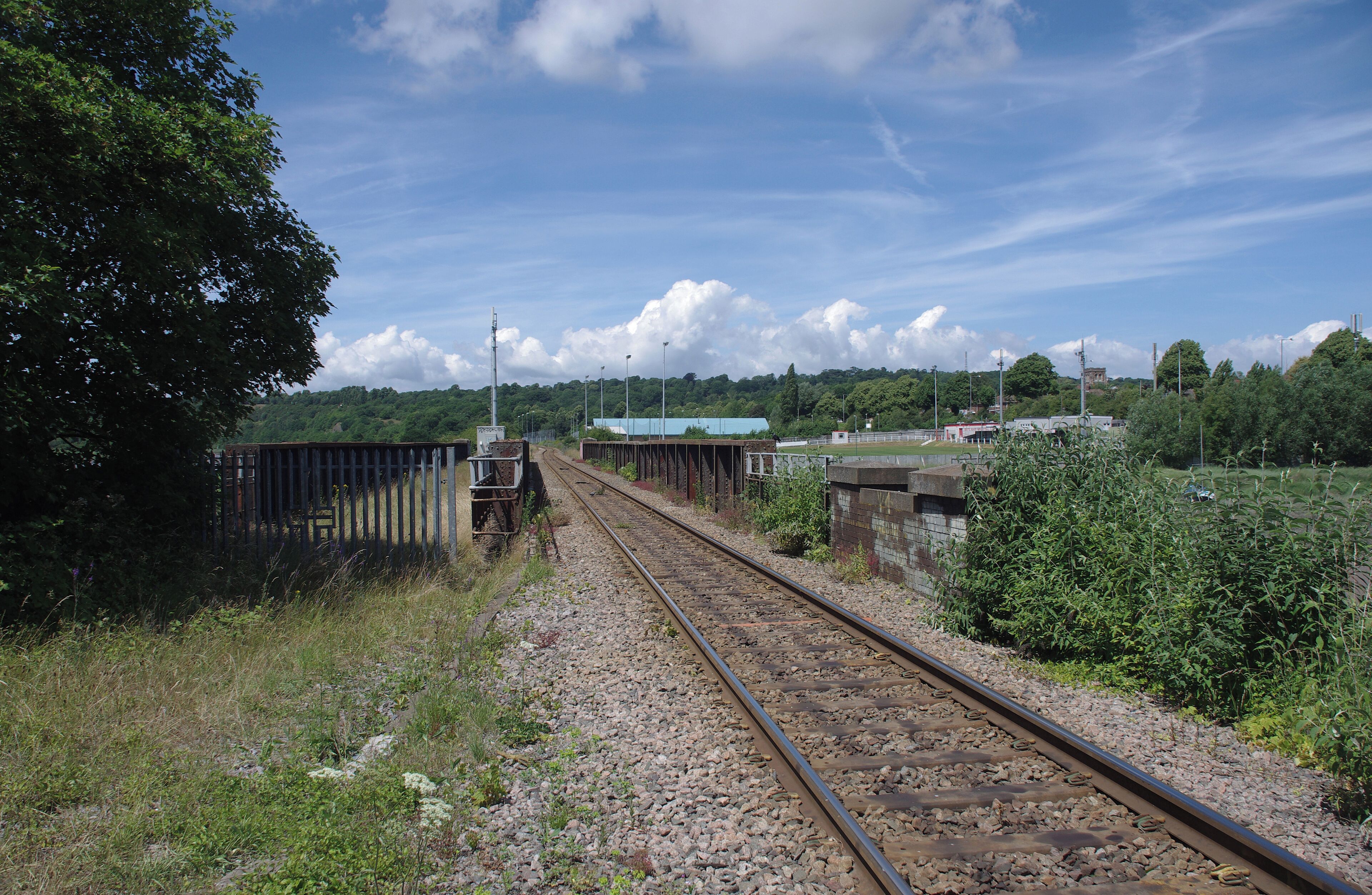 Sea Mills railway station on the Severn Beach Line, looking towards Avonmouth across the River Trym bridge.