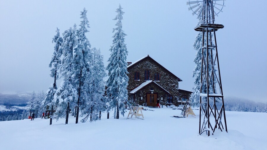 #snow cabin on the top of the mountain