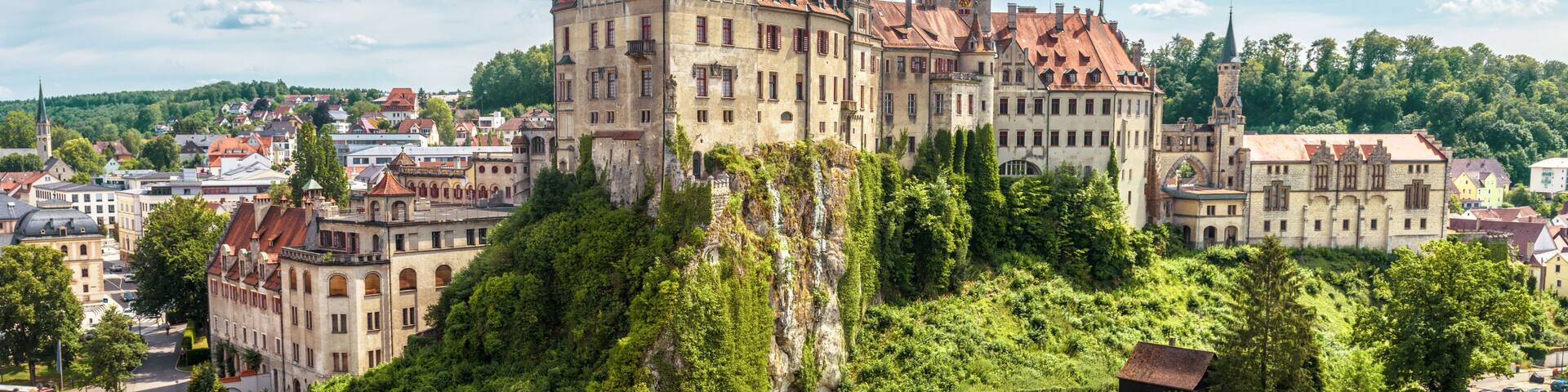 Panorama of Sigmaringen Castle, Germany. Urban landscape with German castle