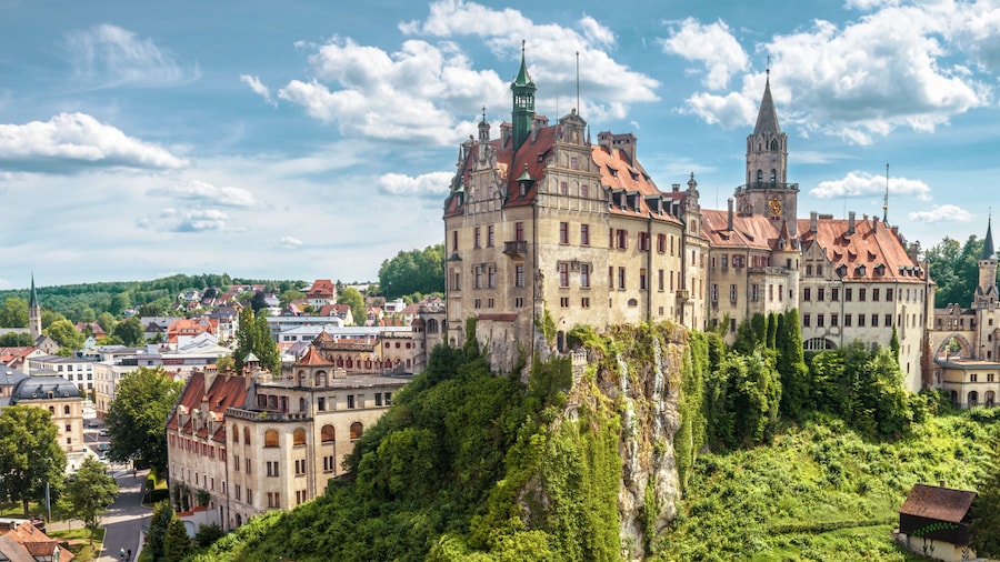 Panorama of Sigmaringen Castle, Germany. Urban landscape with German castle