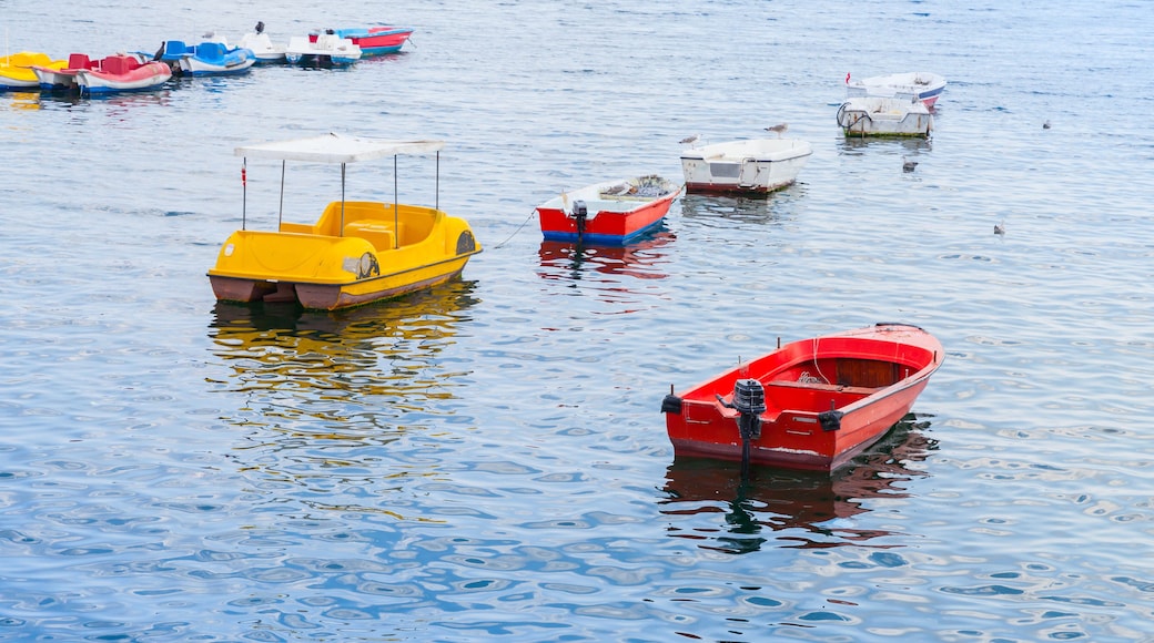 Colorful pleasure boats moored in port of Avcilar