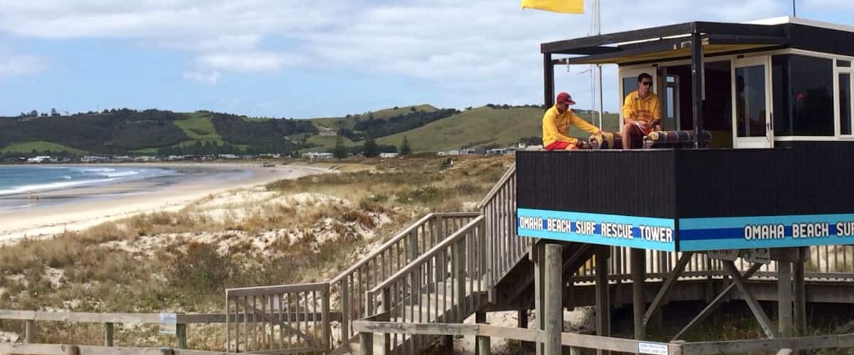 Surf life savers on duty at one of NZs most gorgeous beaches