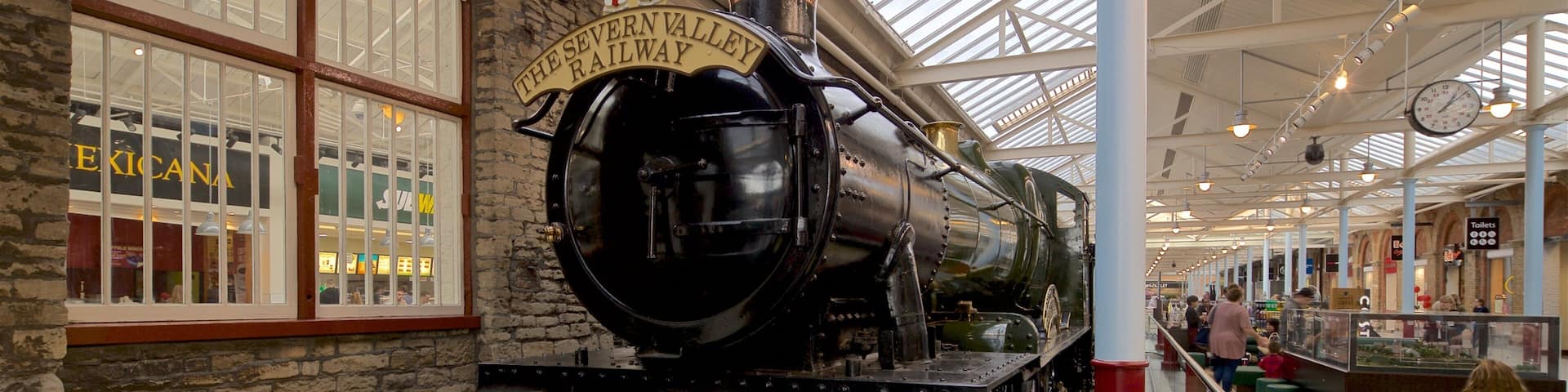 Swindon Designer Outlet which includes heritage elements, railway items and interior views