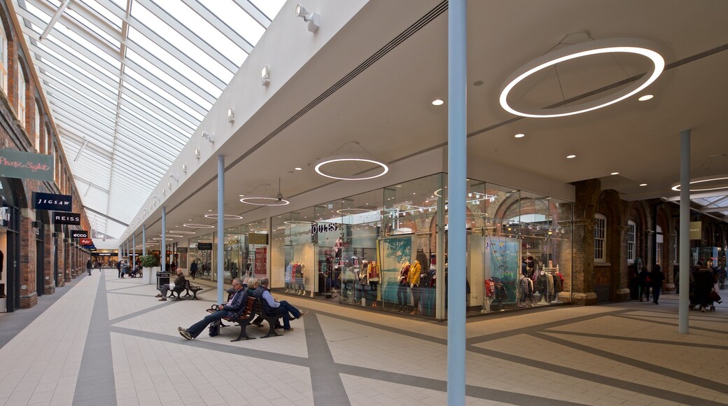 Swindon Designer Outlet showing shopping and interior views as well as a small group of people
