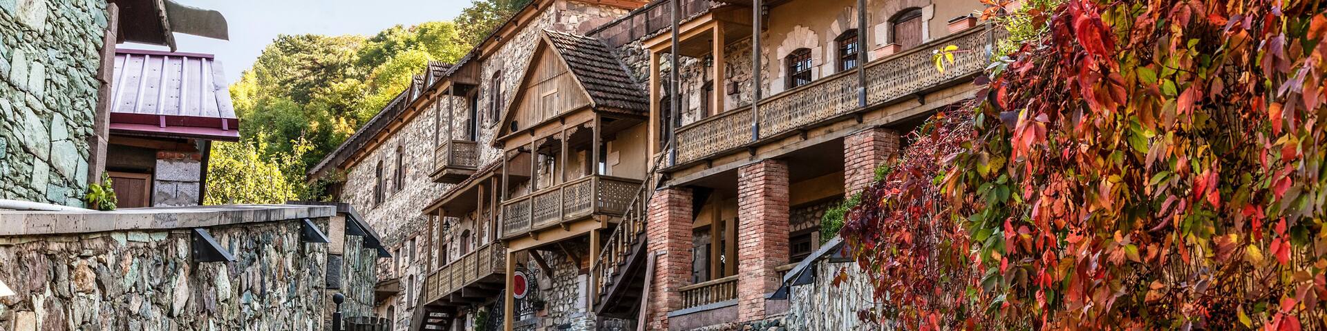 Street Sharambeyan in the town of Dilijan with old houses. Armenia
