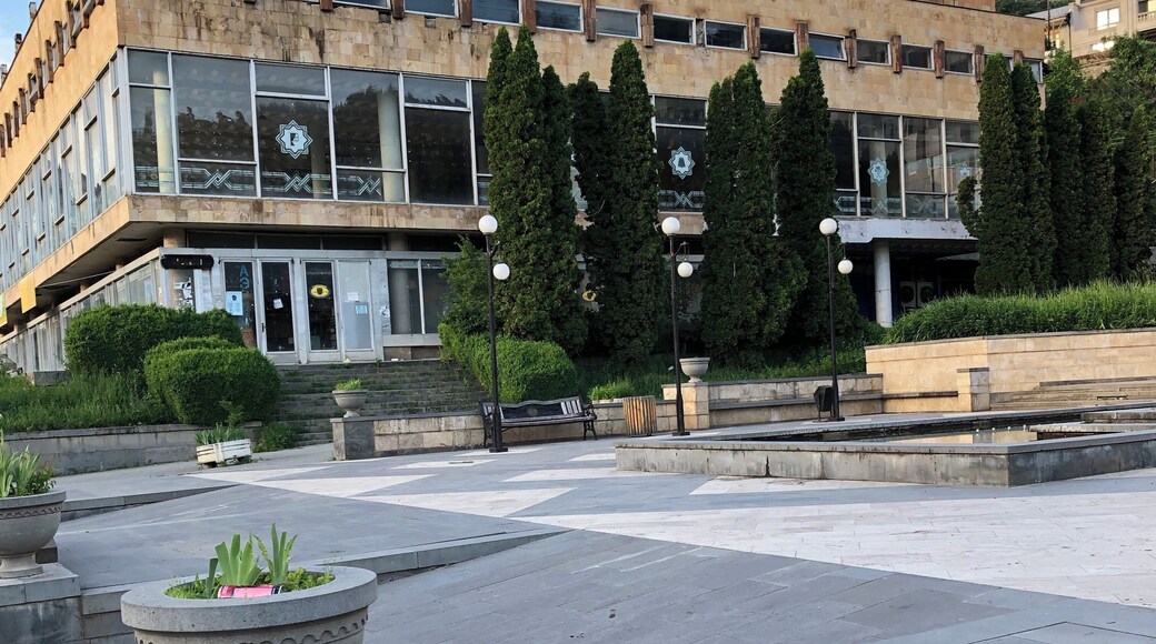 Plaza in the Armenian resort town of Dilijan. Several old, Soviet-era buildings are located in this plaza.