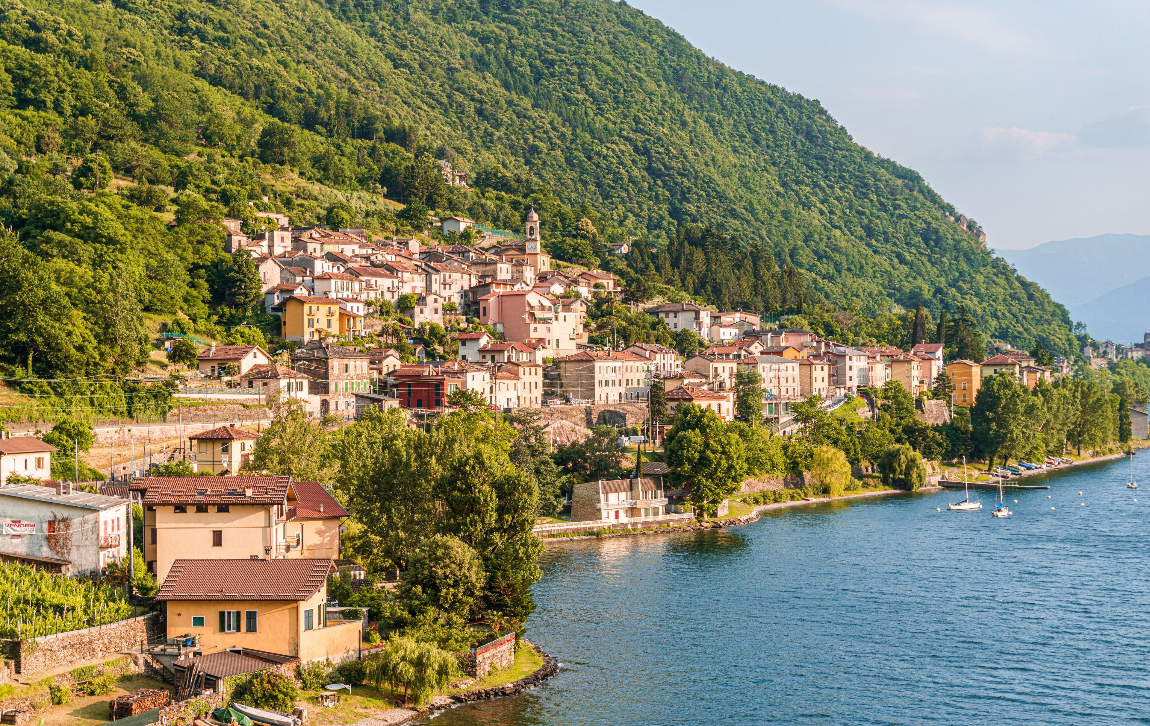 The small and traditional village of Dorio, on the shores of the famous Lake Como, Italy - June 2020.