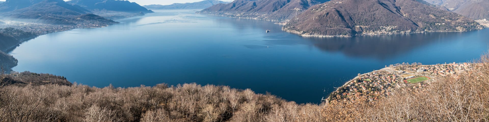 Wide angle aerial view of the Lake Maggiore