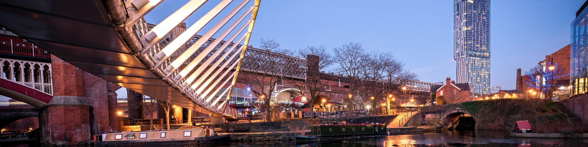 Castlefield is an inner city conservation area of Manchester in North West England. It is bounded by the River Irwell, Quay Street, Deansgate and the Chester Road.; Shutterstock ID 255819034