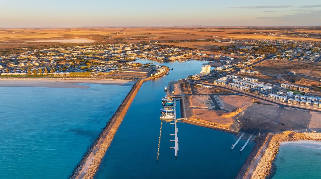 Coastal marine protected by long rock breakwaters